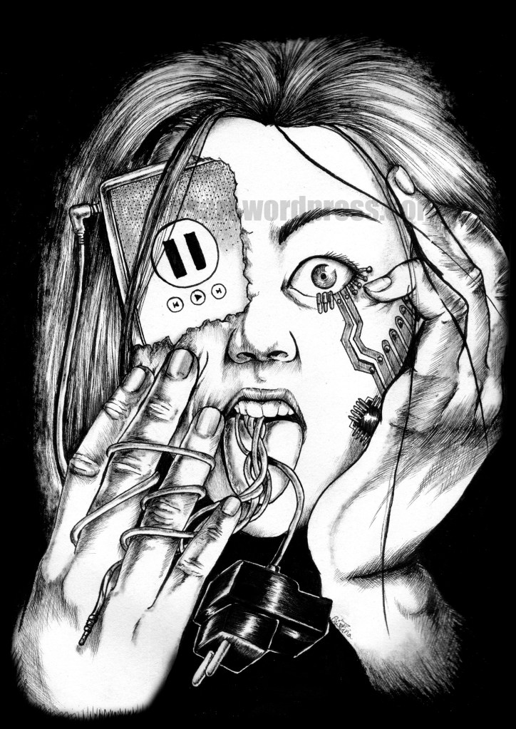 A phone in my cells , ink illustration A4